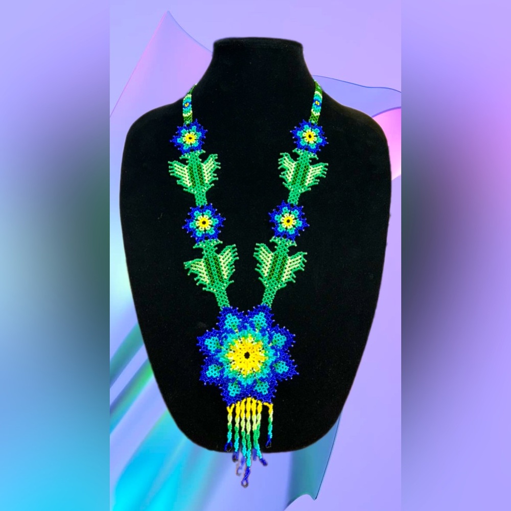 Burst of Joy: Handcrafted Blue Flower Bead Necklace by GrandmaMia